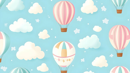 Pastel hot air balloons and cloud  C44BC