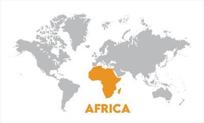 Africa map highlighted on the world map, Africa map, modern world map, Illustration, eps 10, worldwide, all continents, all countries, worldwide project