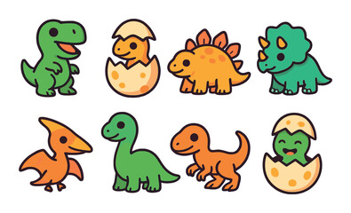 Obraz premium Dinosaur icon set. cute flat design dinosaurs, egg, triceratops, t-rex vector icons.