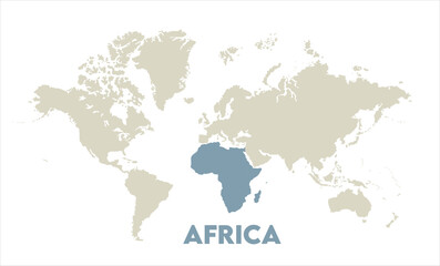 Naklejka premium Africa map highlighted on the world map, Africa map, modern world map, Illustration, eps 10, worldwide, all continents, all countries, worldwide project