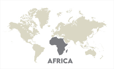 Africa map highlighted on the world map, Africa map, modern world map, Illustration, eps 10, worldwide, all continents, all countries, worldwide project