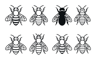Bee icon set. pollination silhouette bees. honey, insect, apiary, hive vector icons.