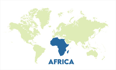 Africa map highlighted on the world map, Africa map, modern world map, Illustration, eps 10, worldwide, all continents, all countries, worldwide project