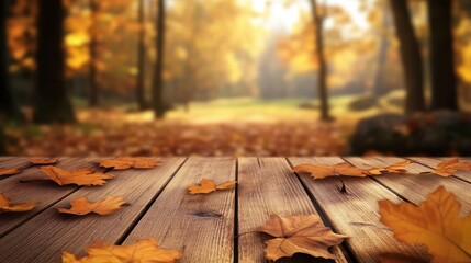 Blurred wooden table during autumn festival