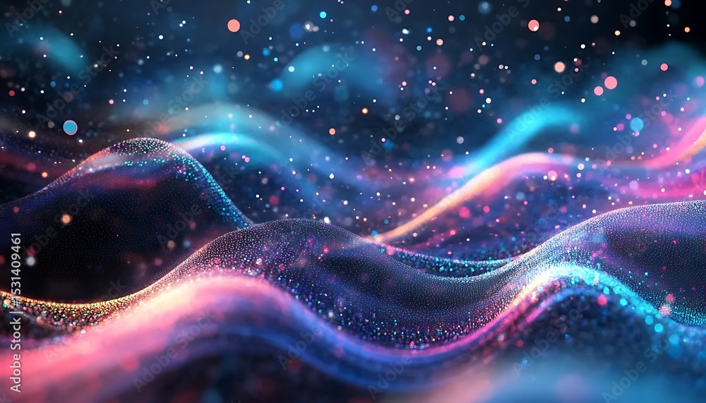 Poster abstract background with glowing particles and bokeh defocused lights