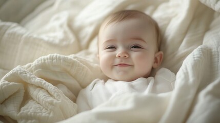 Adorable Baby Smiling in White Blanket