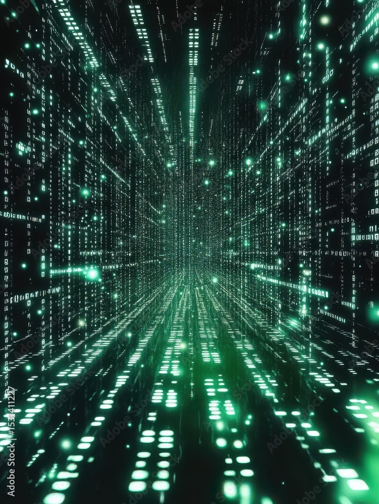 Poster digital background with matrix code for presentation about modern technology