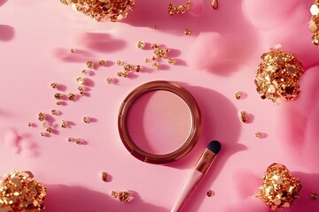 Pink blush compact with gold accents