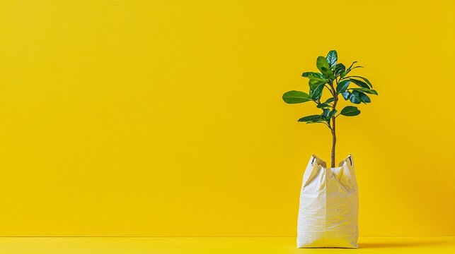 illustration of paper shopping bag turning into a tree concept of recycling sustainability regeneration nature growth clean earth theme artistic transformation eco message symbolic art piece 