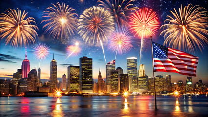 Seamless Patriotic Firecracker Pattern with Stars and Flags for Fabric