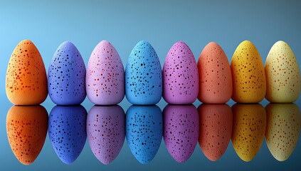 Colorful Easter eggs in a row, reflected