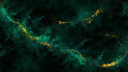 Obraz premium Dark Forest Green Abstract Background with Emerald and Gold Accents