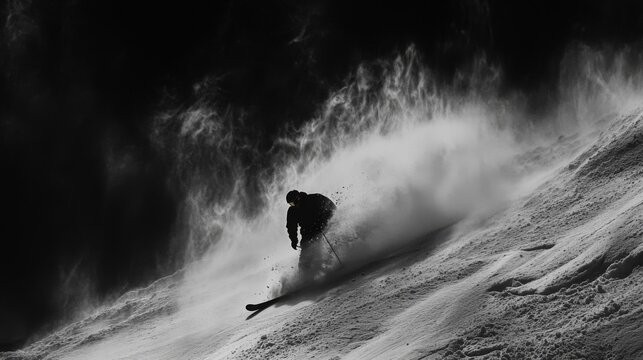 Monochrome Image of Skier in Powder Snow - Powered by Adobe