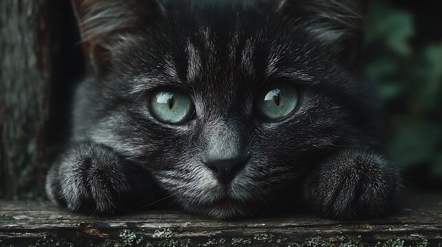 Gray cat resting its head