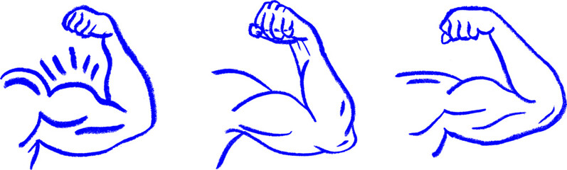 Power Hand Muscular Arm Bicep Crayon Chalk Drawing Vector Set