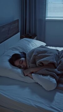 Peaceful night rest: woman sleeping calmly in cozy bedroom setting