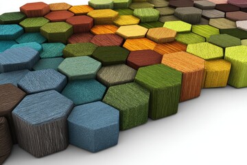 Colorful hexagonal shapes arranged in a layered pattern