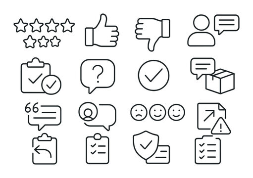 Feedback and communication icon set. reviews, comments, checklist, flat vector icons