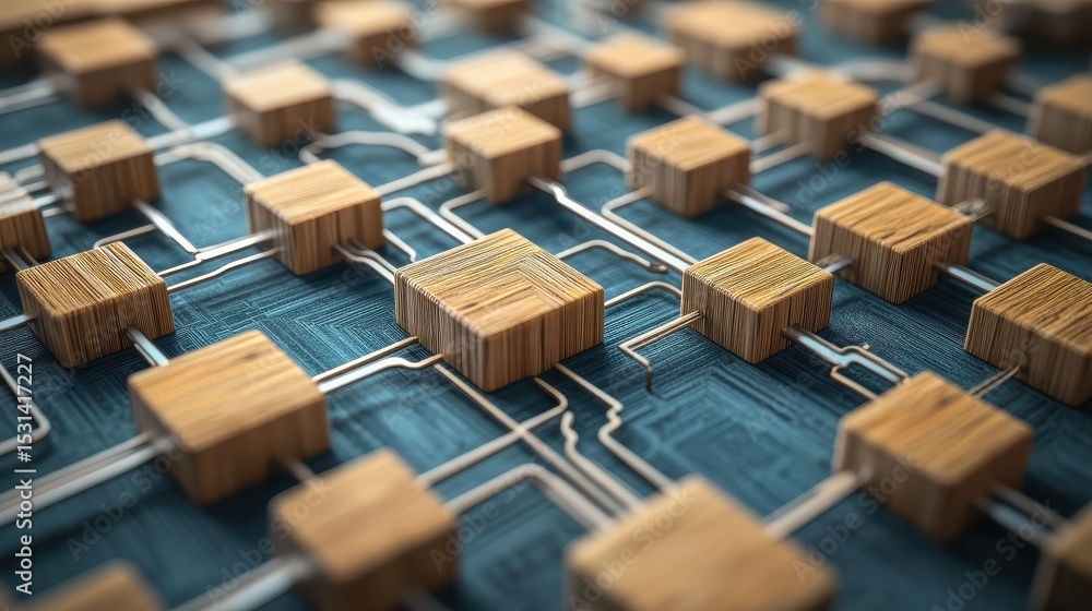 Poster this digital circuit concept crafted with wooden blocks symbolizes strategic decision making and inn
