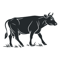 Black Vector Silhouette of a Cow Standing Still