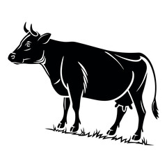 Black Vector Silhouette of a Cow Standing Still
