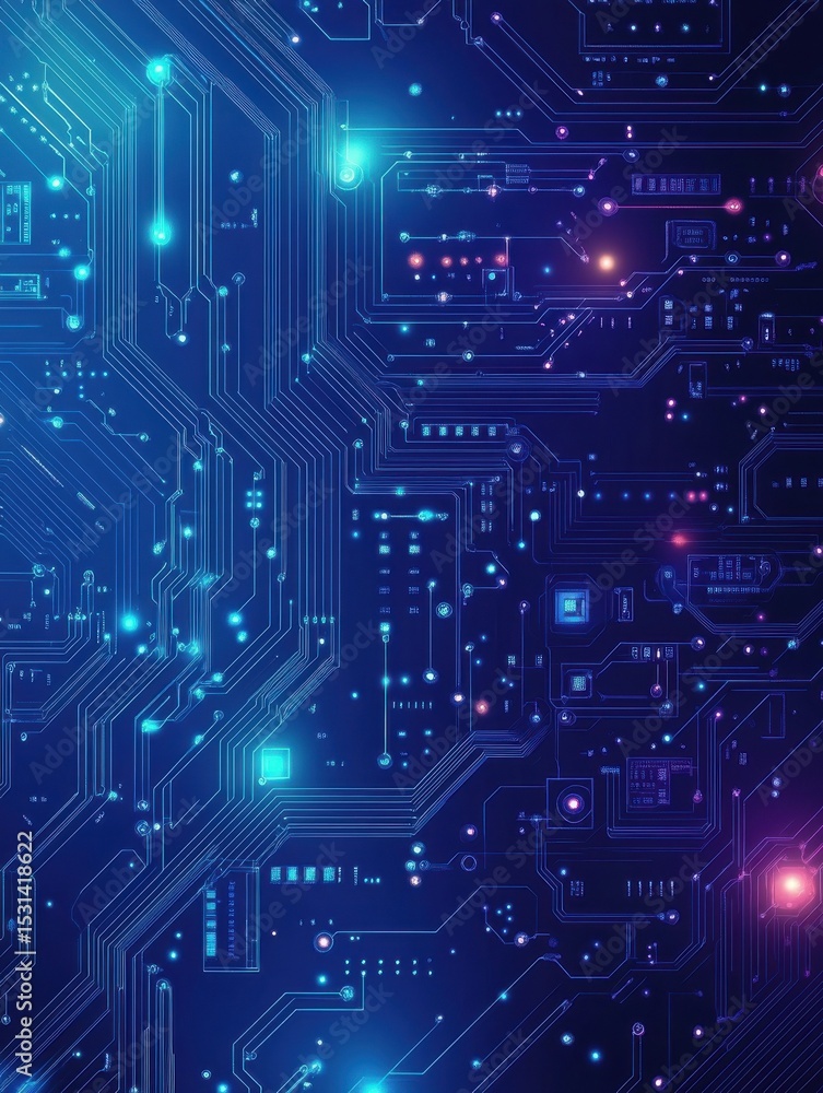 Poster ai chip background on technology blue background. circuit board. ai tech bg. semiconductor or cpu pr