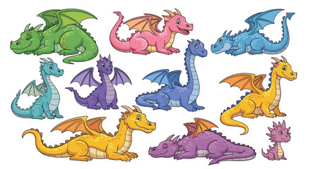 Colorful Dragons Flying and Sitting A Whimsical Fantasy Art for Dragon Lovers