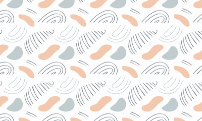 Minimalist abstract seamless vector pattern with textured doodles