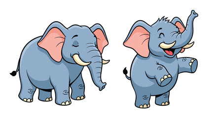 Naklejka premium Happy Elephant Friends Adorable Gentle Giants Cartoon Illustrations Mammals Fun Playful Cute