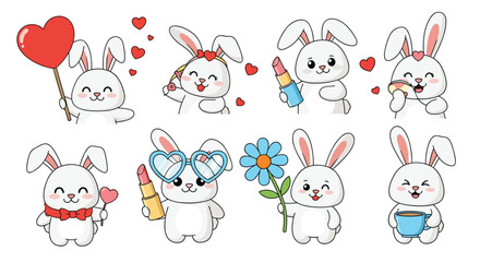 Fototapeta premium Collection of Cute Rabbit Illustrations for Valentine's Day and Other Celebrations of Love