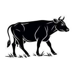 Black Vector Silhouette of a Cow Standing Still