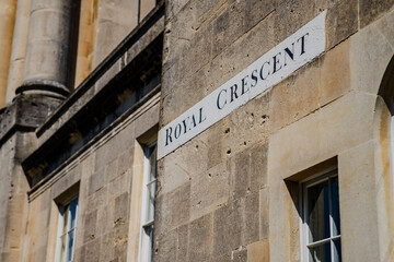 Royal Crescent street sign in Bath Somerset England UK historic Georgian district