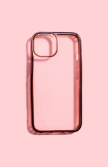 Old transparent phone case after two years of use, showing dirty surfaces. Protective mobile device accessories.