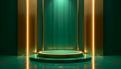 Rich emerald green podium with gold inserts