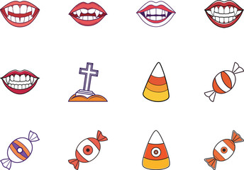 Halloween sticker sheet features vampire teeth, candy corn and Halloween themed wrapped candies