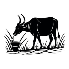 Black Vector Silhouette of a Cow Standing Still