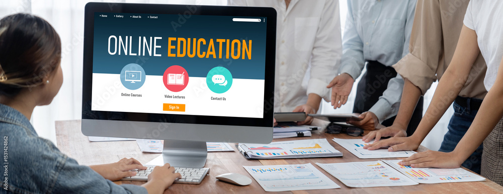 Fototapete E-learning website with brisk sofware for student to study online on the internet network