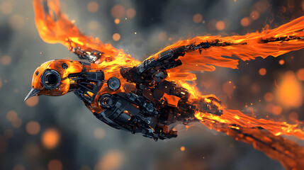 Robot bird on fire a fiery futuri  37A4C