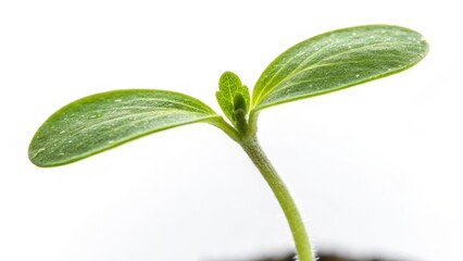Close-up Seedling Dewy Green Leaves, White Background, New Life, Growth, Plant Sprout Seedling, germination