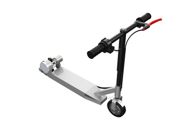 Sleek Designed Silver Electric Scooter, Convenient Personal Transport for City Travel and Daily Commute, Alternative Urban Mobility, Eco-Friendly Battery Vehicle, Isolated on White Background.