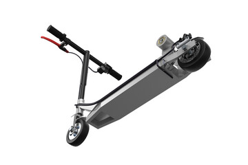 Sleek Designed Silver Electric Scooter, Convenient Personal Transport for City Travel and Daily Commute, Alternative Urban Mobility, Eco-Friendly Battery Vehicle, Isolated on White Background.