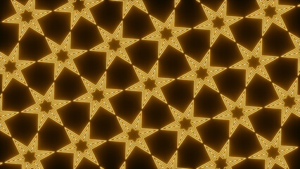 Pattern of glowing golden stars creating a mesmerizing geometric design.