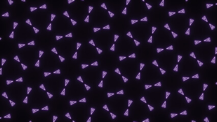 Geometric pattern with glowing purple arrows on a dark background, creating a futuristic and dynamic visual.