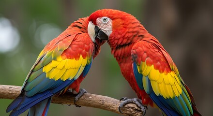 Fototapeta premium Beautiful red and yellow macaw with 4k resolution
