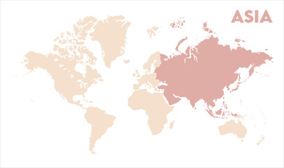 Asia continent map-09, Map of Asia, highlighted on the world map, Asia on the world map, Satellite view, Asia location on the globe.