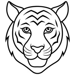 Tiger head vector line art on white background