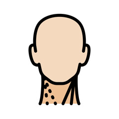 Neck kinesio tape color icon. Elastic therapeutic tape. Muscles swelling and pain reduction. Decreasing pain and stiffness. Joints and ligaments support. Isolated flat symbol illustration