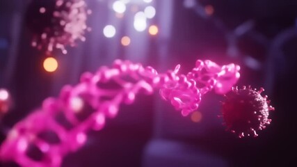 Pink DNA strand with virus attack. - Powered by Adobe