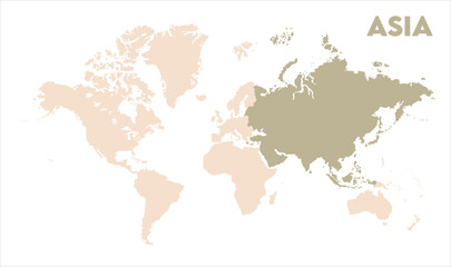 Asia in world map-07, Map of Asia, highlighted on the world map, Asia on the world map, Satellite view, Asia location on the globe.