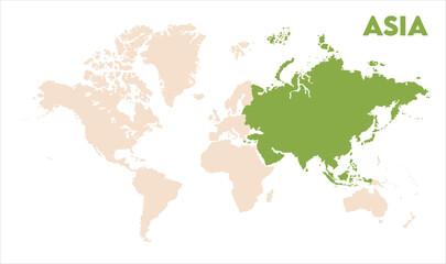 Asia in world map-06, Map of Asia, highlighted on the world map, Asia on the world map, Satellite view, Asia location on the globe.